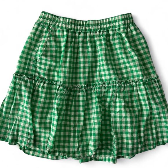 Draper James RSVP Tiered A-Line Skirt Green Gingham Women’s Size Small - Picture 1 of 6